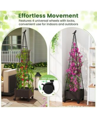 Raised Garden Bed Adjustable with Plant Box and Trellis with Lockable Wheels