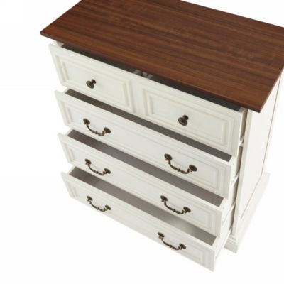Modern White 5 Drawer Dresser Bathrooom Cabinet Ample Storage Wide Chest of Drawers