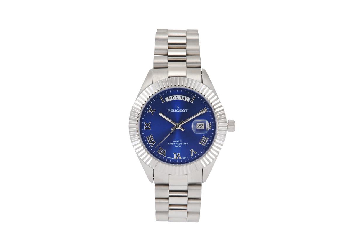 Men's 40mm Blue Face Fluted Bezel Steel Bracelet Watch