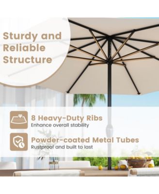 Outdoor Heavy Duty Market Umbrella with Crank Handle and 8 Sturdy Ribs