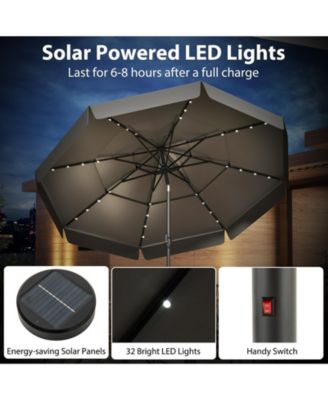 Solar Patio Umbrella with 3-Tier Vented Canopy for Outdoor Tables and Seating