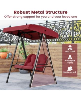 2-Person Outdoor Porch Swing with A-Shaped Metal Stand and Adjustable Canopy