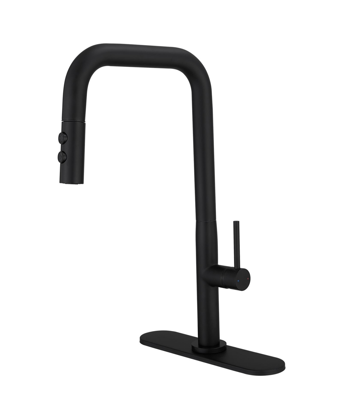 Single Handle Pull-Down Sprayer 1 Spray High Arc Kitchen Faucet With Deck Plate in Matte Black - Matte black