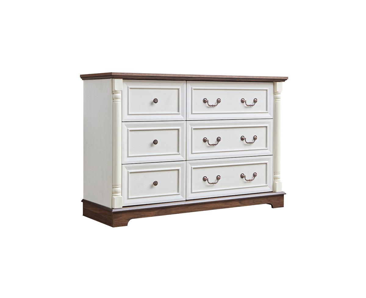 Farmhouse Style 6 Drawer Dresser Chest with Base Wooden Rustic Chest of Drawers, Storage Dresser Organizer for Bedroom, Living Room - Walnut+white