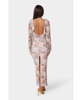 Women's Long Sleeve Ruffle Neck Maxi Dress