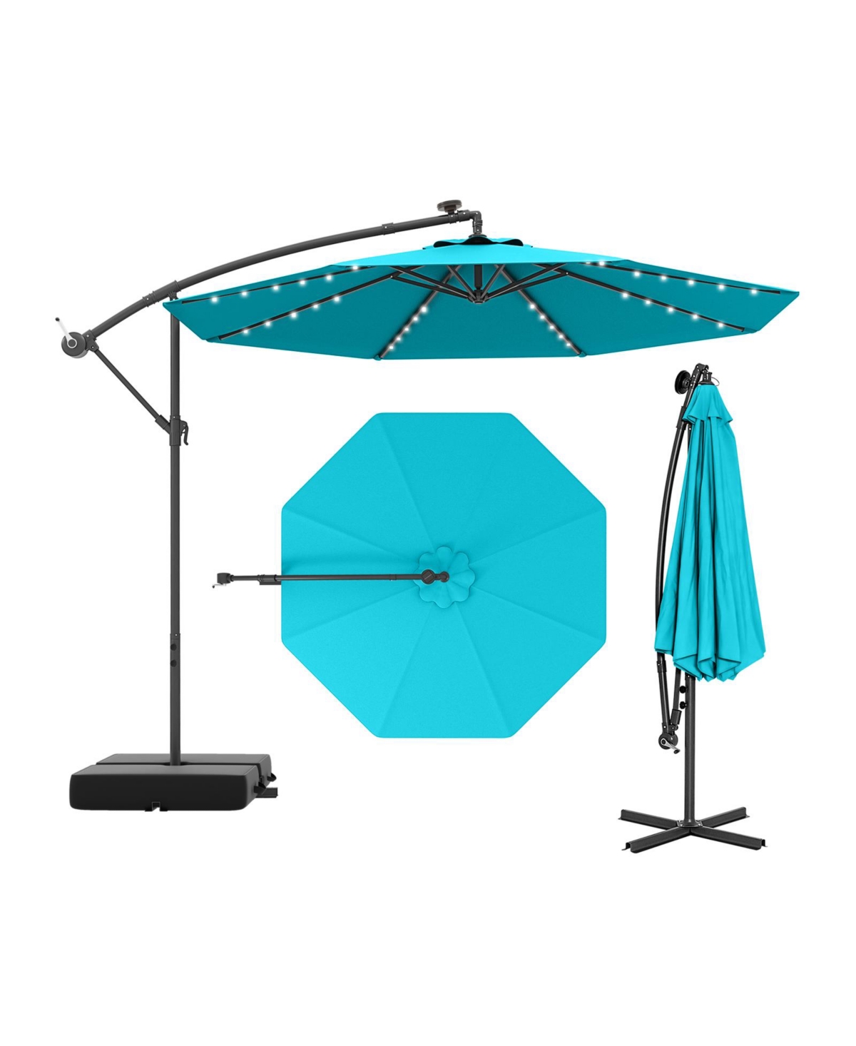Patio Umbrella Offset Cantilever Umbrella with 40 Solar Powered Lights - Red