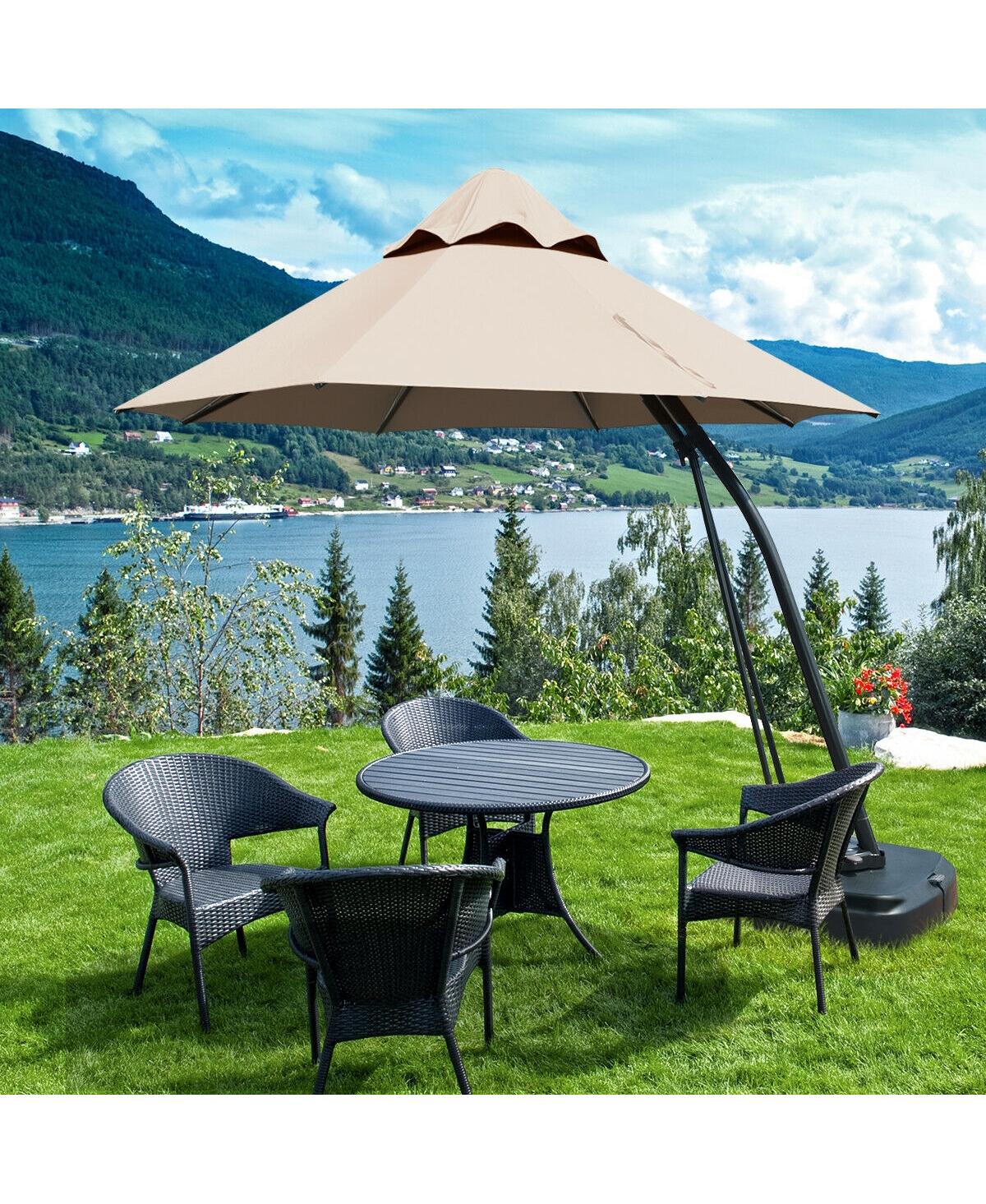 Slickblue Outdoor Cantilever Hanging Umbrella with Base and Wheels