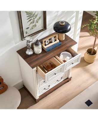 Farmhouse Style 5 Drawer Dresser Bathrooom Cabinet Chest with Base Wooden Rustic Chest of Drawers, Storage Dresser Organizer