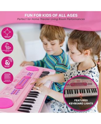 Kids Pink 49-Key Light-Up Karaoke Piano Keyboard with Mic - PKBRD4912PK