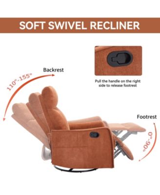 Heat Massage Manual Recliner Chair with Rocker and Swivel in Fabric for Living Room