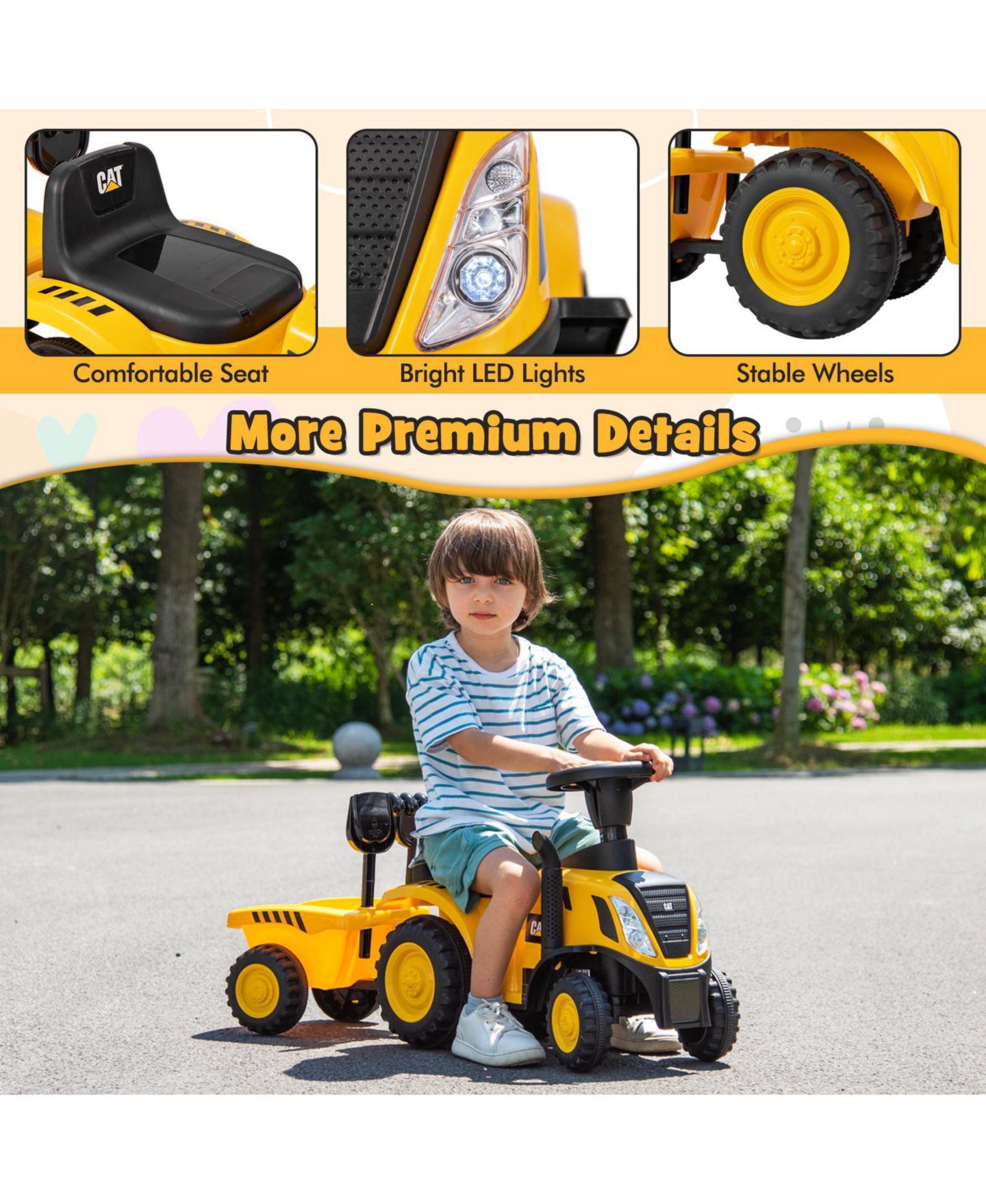 Детская игрушка Mecale Licensed Caterpillar Ride-On Tractor with Detachable Trailer, Ages 1.5+, цвет: Жёлтый — фото 5