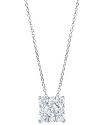 Lab Grown Diamond Square Cluster Pendant Necklace (1 ct. t.w.) in Sterling Silver, 16" + 2" extender