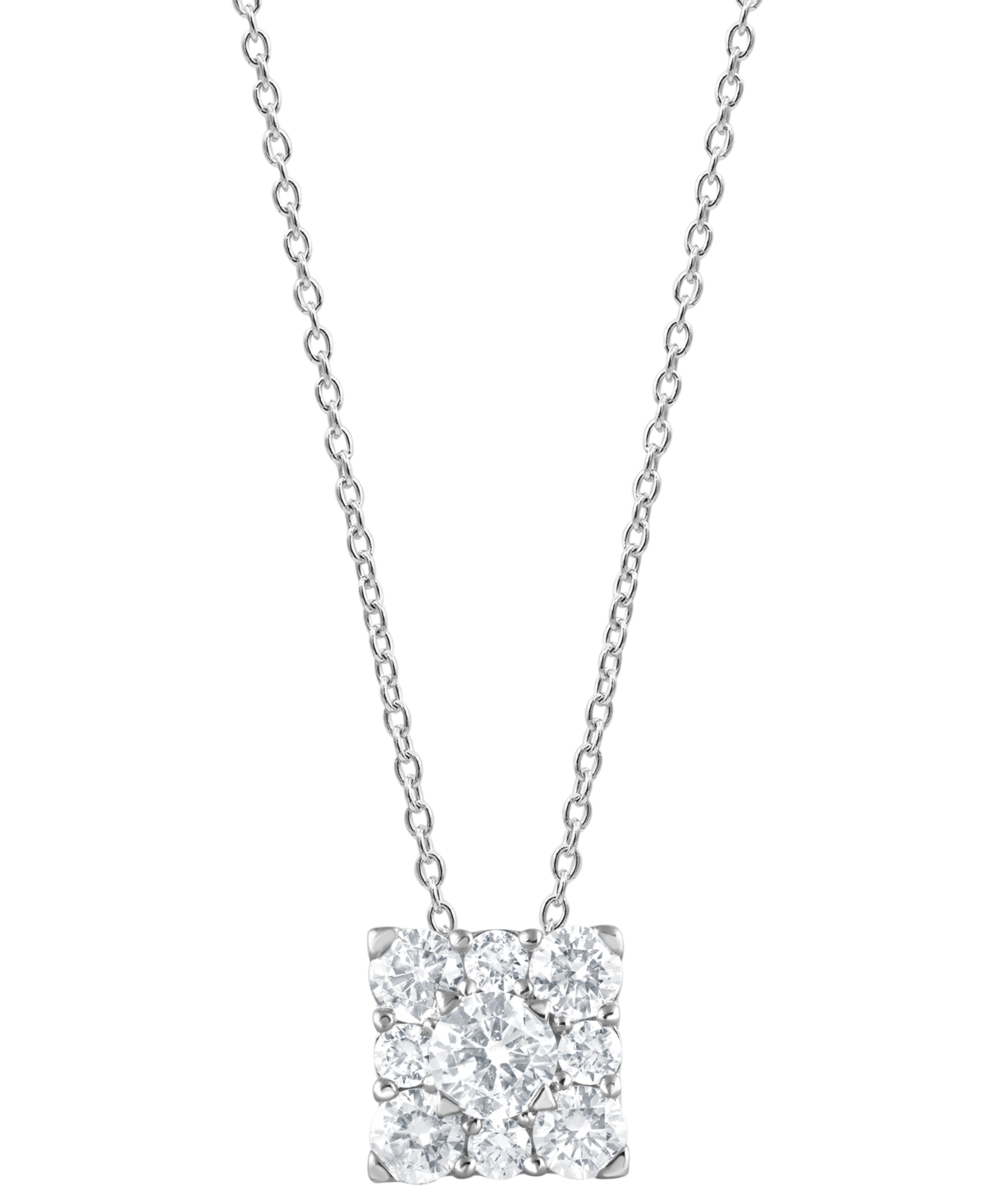 Forever Grown Diamonds Lab Grown Diamond Square Cluster Pendant Necklace (1 Ct. T.w.) In Sterling Silver, 16" + 2" Extender In Silver