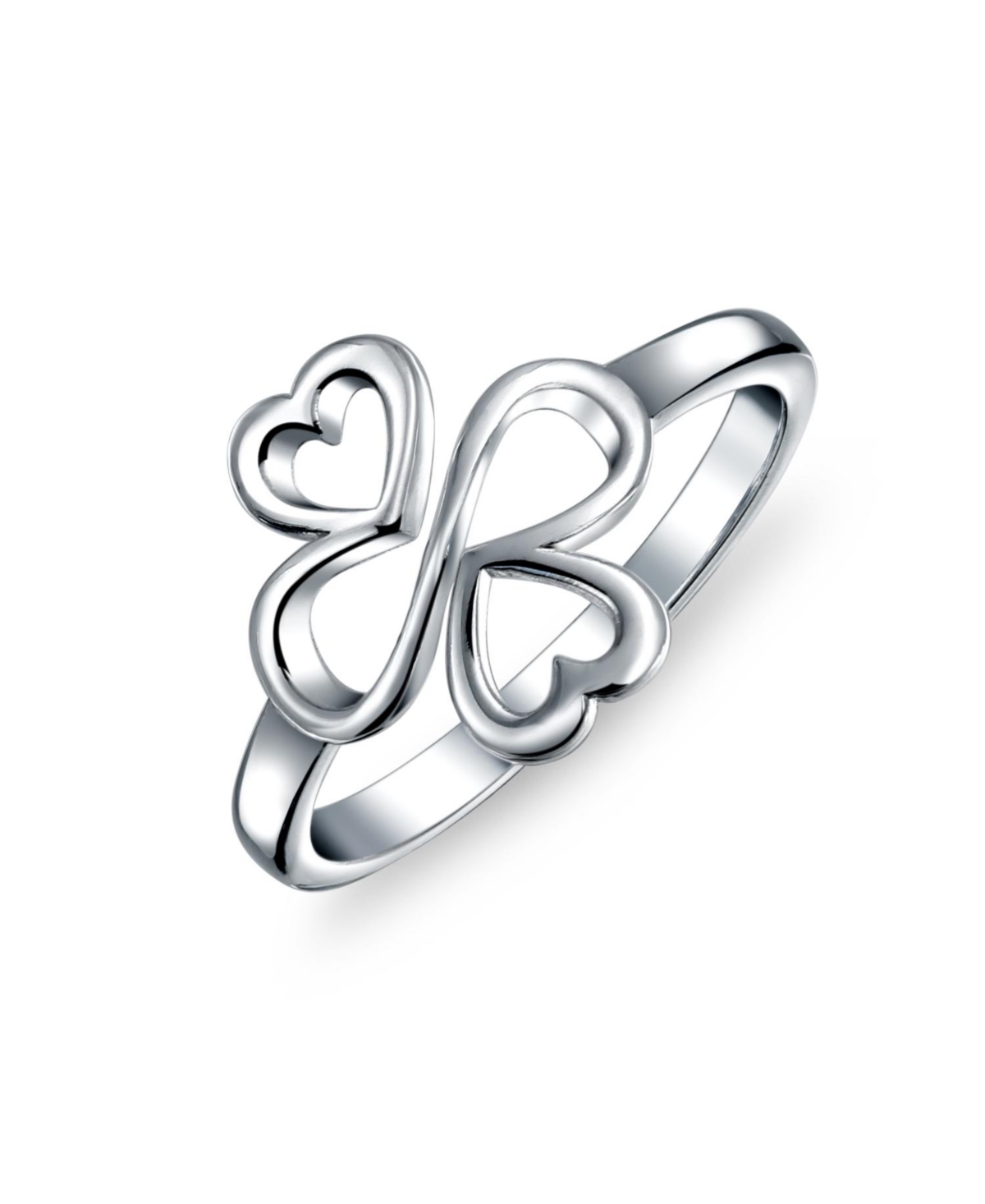 Ayllu Amulet Talisman Inspirational Intertwine Symbol Heart Infinity Clover Love Luck Unity Ring .925 Sterling Silver 2MM - Clear