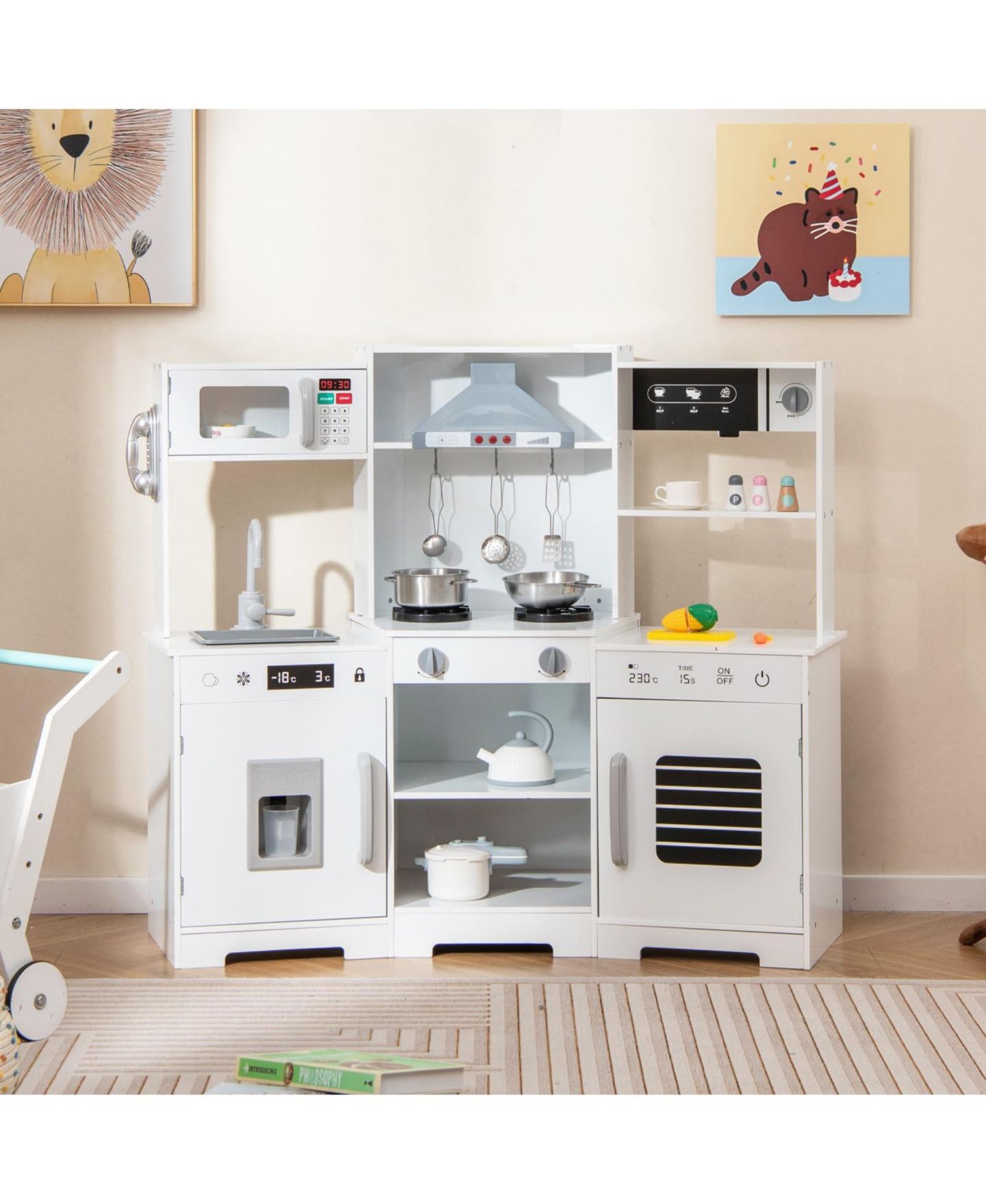 Детская игрушка Mecale Wooden Play Kitchen With Lights and Sounds, Ages 3+, цвет: Белый — фото 2