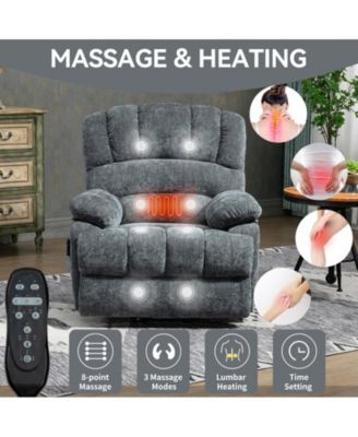 CASAINC 23"W Seat High-Back Chenille Power Lift Recliner Chair with 8-Point Vibration Massage and Lumbar Heating