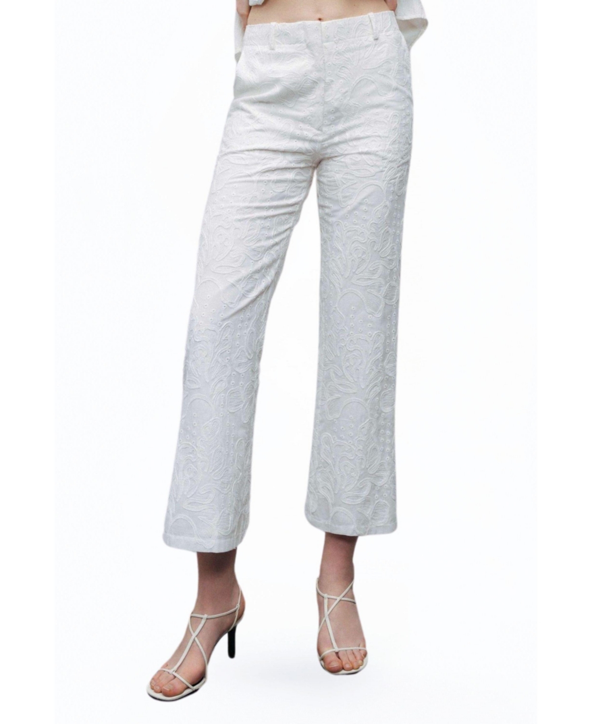 Women's Embroidered Bootcut Pants - Open white