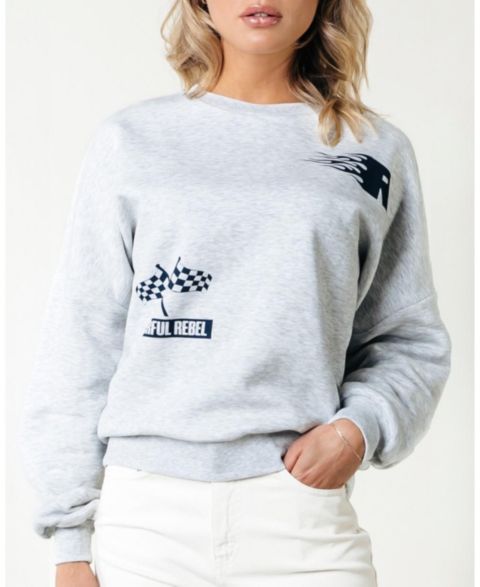 Женский топ Colourful Rebel Racer Logo Dropped Shoulder Sweat, цвет: Светлый серый