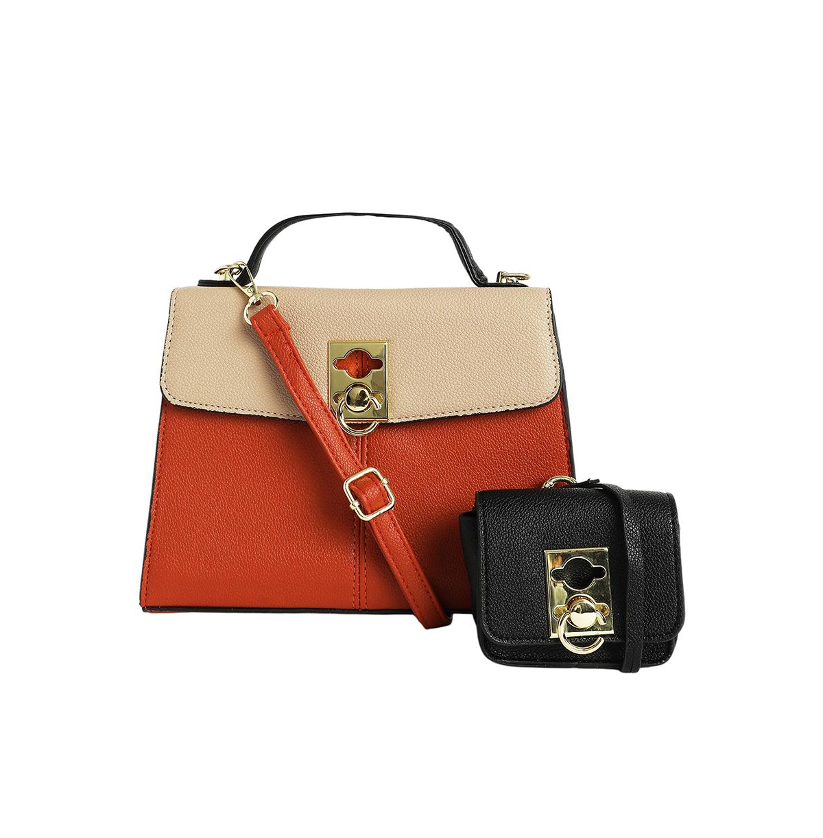 Women's The Curatus Satchel Bag - Terracotta Brown & Khaki Beige - Orange