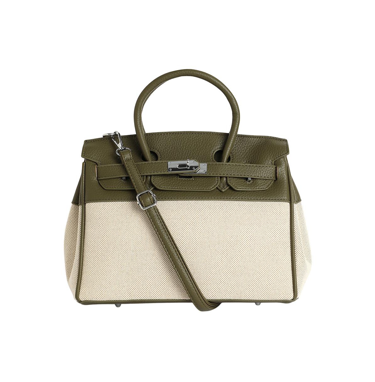 Women's The Panel-Overlap Satchel Bag - Off-White:Olive Green - Green