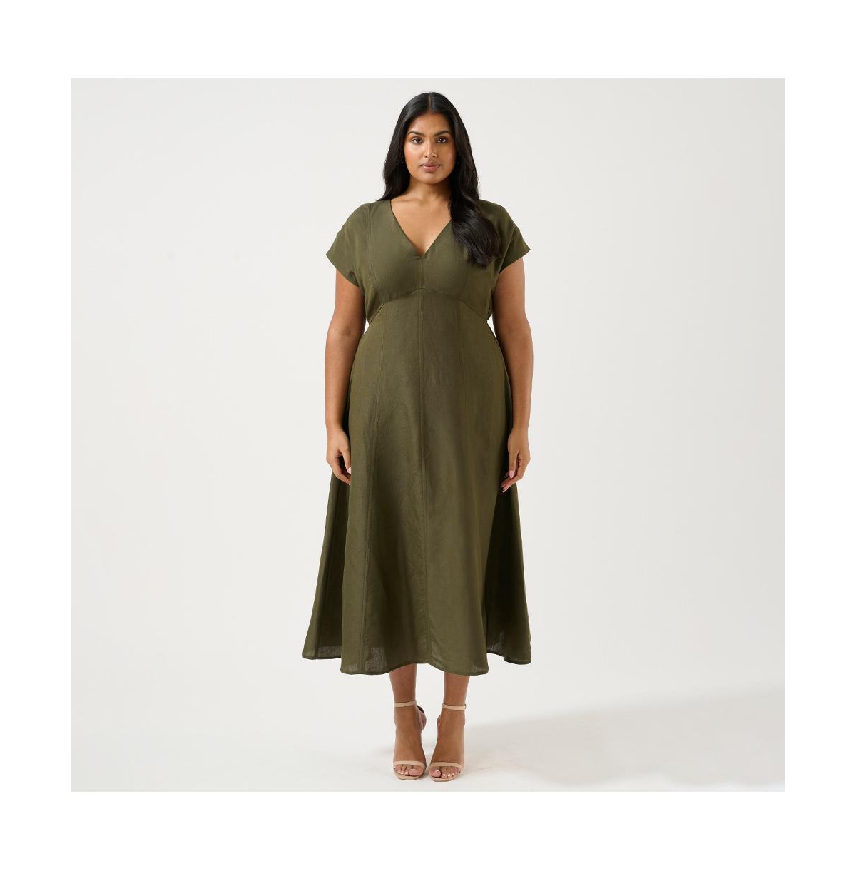 Aubrey V-Neck Midi Dress - Olive