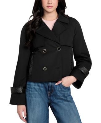 GUESS - Women's Cropped Quilted-Trim Trench Coat