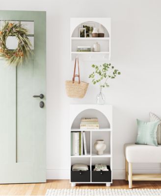 Arched 23" Solid Wood 4 Cubby Entryway Shoe Rack Storage Organizer Cabinet