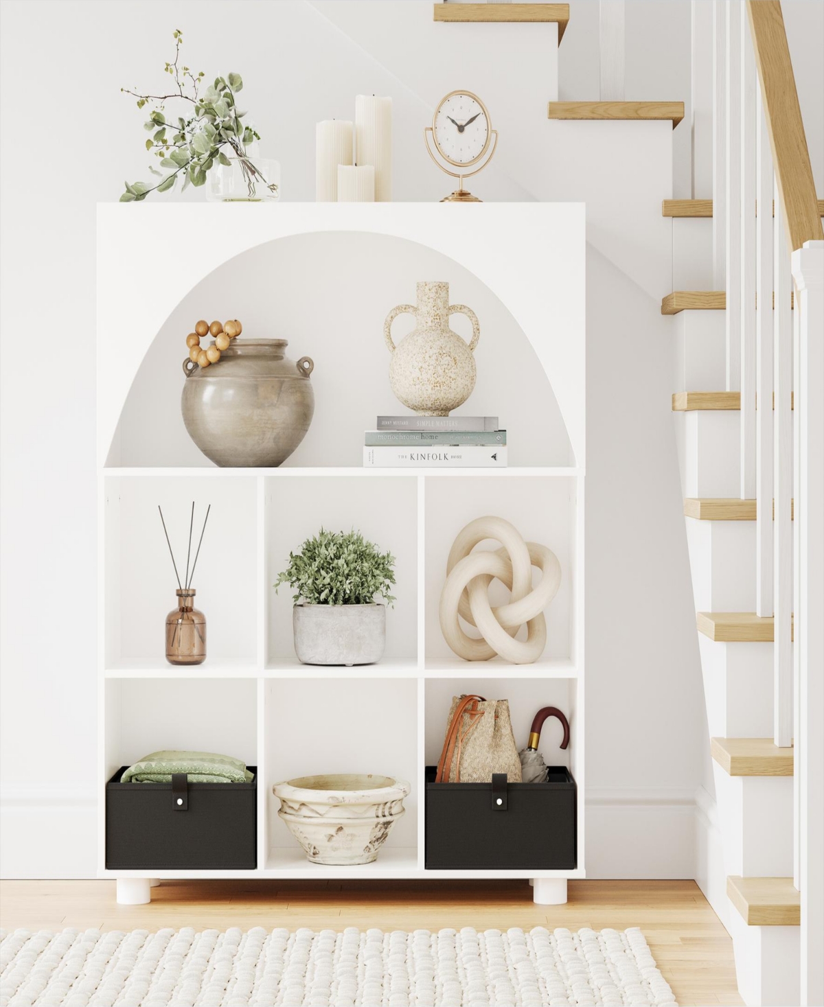 Sourcing Solutions Arched 34.19" Solid Wood 6 Cubby Entryway Shoe Rack Storage Organizer Cabinet