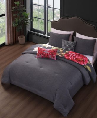 Flower Garland Bedding 100% Cotton 5 Piece King Size Reversible Comforter Set