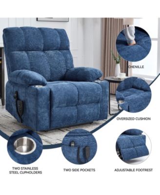 Dual Motor Infinite Position Up to 350 LBS Chenille Power Lift Recliner Chair with 8-Point Vibration Massage and Lumbar Heating Dual Cup Holders