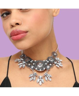 Women's Blue Circular Foliage Drop Statement Necklace