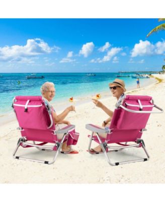 Foldable Backpack Beach Chair with Cup Holder and Storage Pockets Set of 2