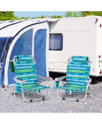 Foldable Backpack Beach Chair with Cup Holder and Storage Pockets Set of 2