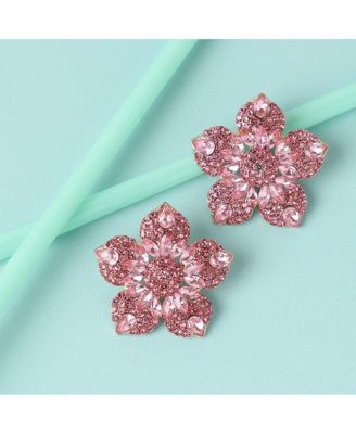 Women's Pink  Embellished Flower Stud Earrings