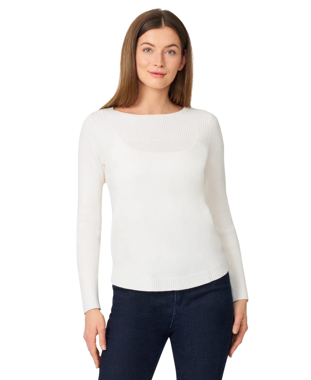 Women's Boat Neck Long-Sleeve Sweater - Blush Pink