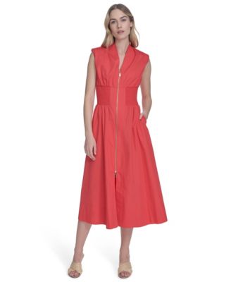 Vince Camuto - Women's Cotton Zip-Front Midi Dress
