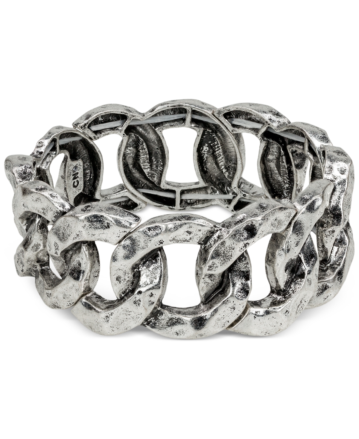 Patricia Nash Matte Hammered Link Stretch Bracelet In Silver