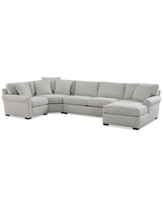 Radley Roll Arm 148" 4-Pc. Fabric Chaise Sectional with Wedge