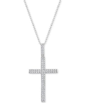 Macy's - Men's Diamond Pav&eacute; Cross 22" Pendant Necklace (1 ct. t.w.) in 10k White Gold