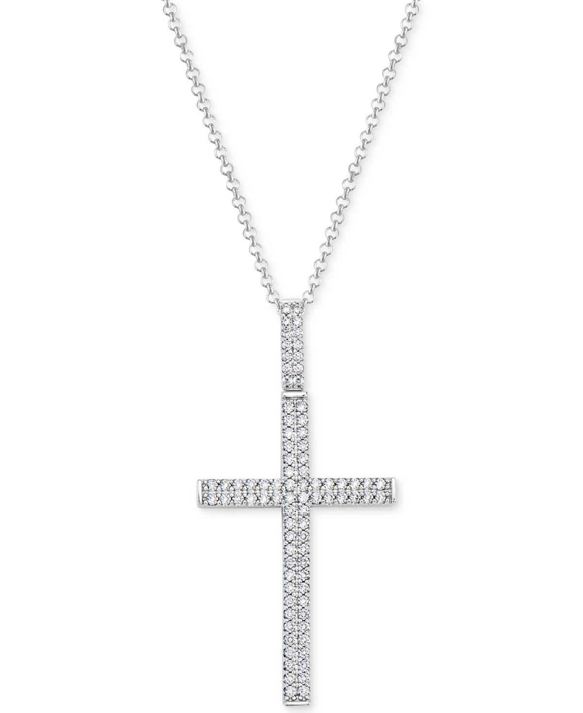 Men's Diamond Pave Cross 22" Pendant Necklace (1 ct. t.w.) in 10k White Gold - 10K White Gold