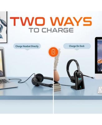 35X Noise Cancelling 2-Earpiece Computer Headset w/ Auto Pairing USB Dongle and Charging Dock