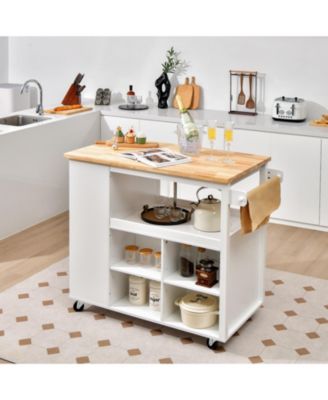 Kitchen Island Trolley Cart on Wheels with Storage Open Shelves and Drawer