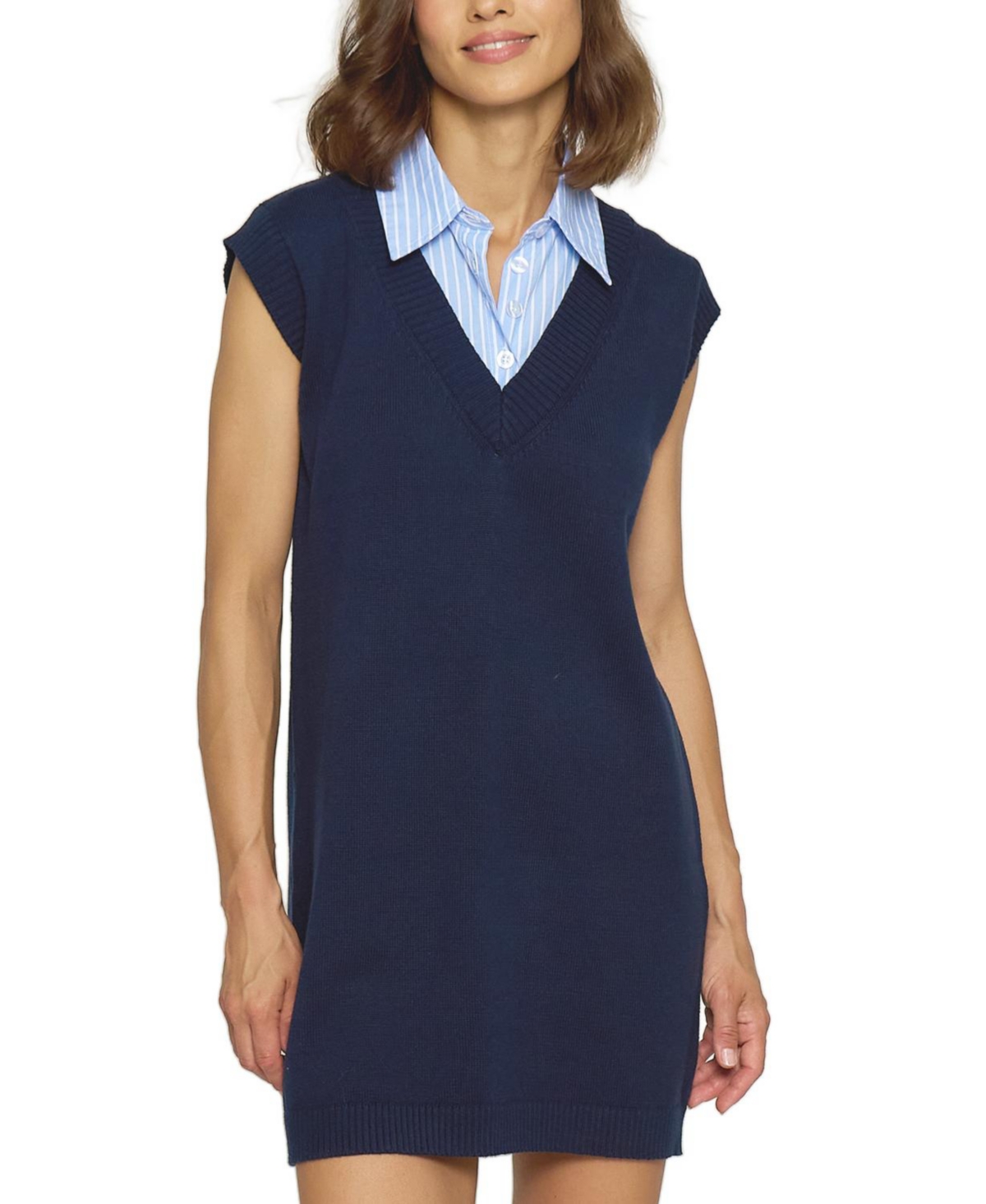 Women's Sleeveless Twofer Dress - Navy stripe
