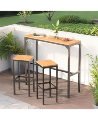 3 Pieces Bar Table Set with 2 Chairs with Metal Legs and Footrest