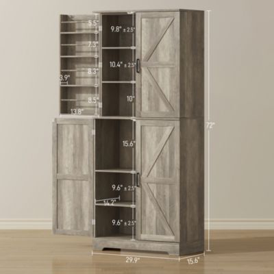 72" Farmhouse Kitchen Pantry Cabinet, Tall Storage Cabinet,