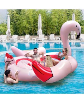 6 People Inflatable Flamingo Floating Island with 6 Cup Holders for Pool and River