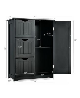 Bathroom Floor Cabinet Side Storage Cabinet with 3 Drawers and 1 Cupboard
