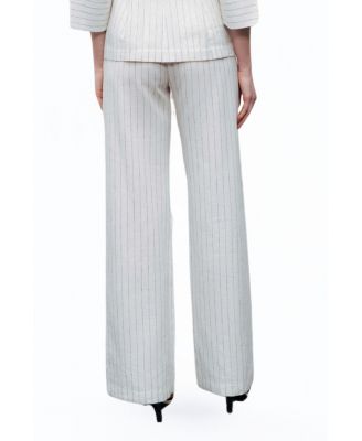 Women's Linen Blend Striped High Waist Pants