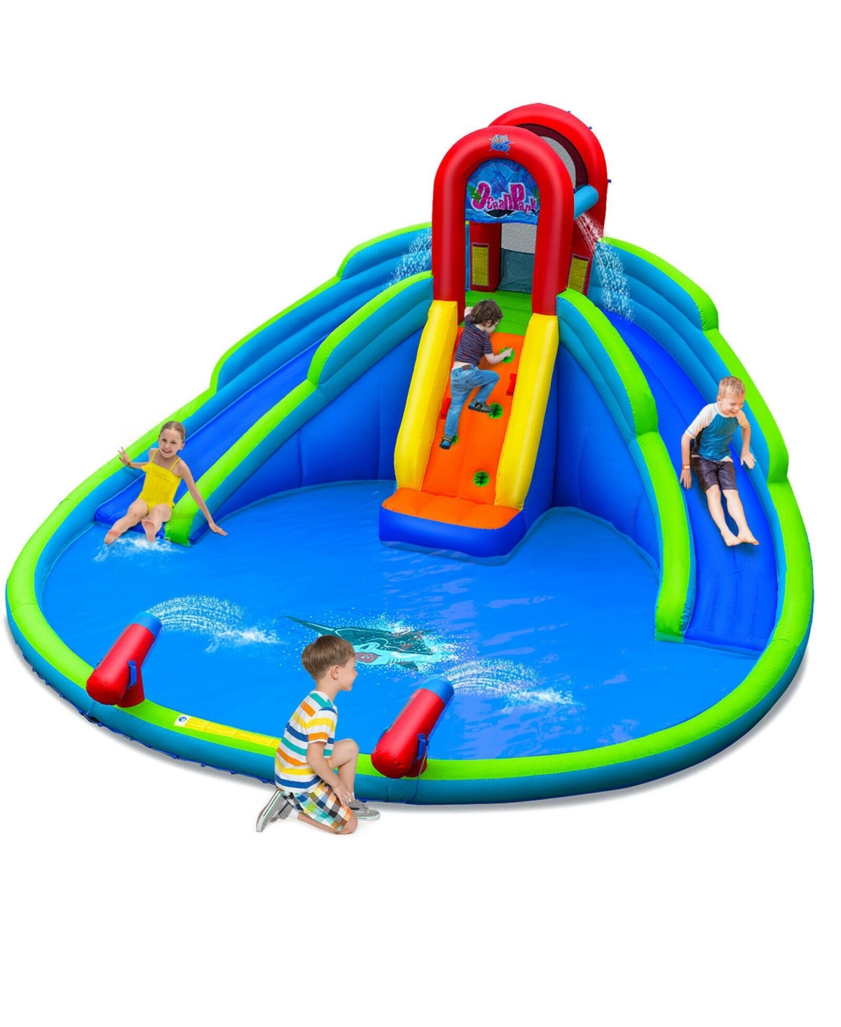 Inflatable Waterslide Bounce House with Upgraded Handrail without Blower - Blue
