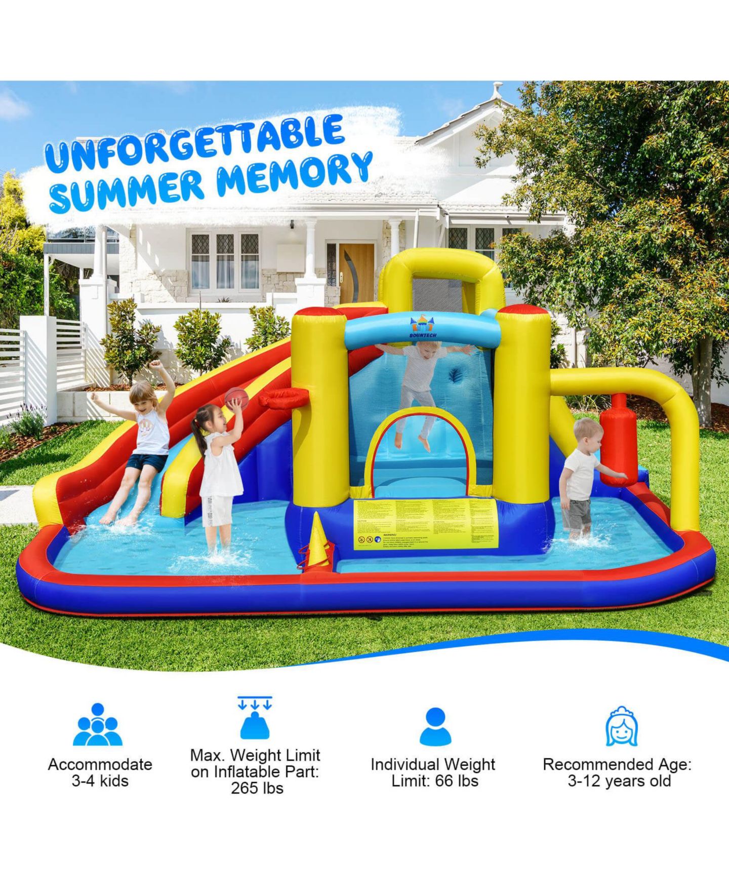 Детская игрушка Mecale 7-in-1 Inflatable Tear-Resistant Water Slide Bounce Castle, Approx. 169.5"L x 139"W x 79"H, Oxford Cloth, Up to 4 Kids, Ages 3+, цвет: Синий — фото 9